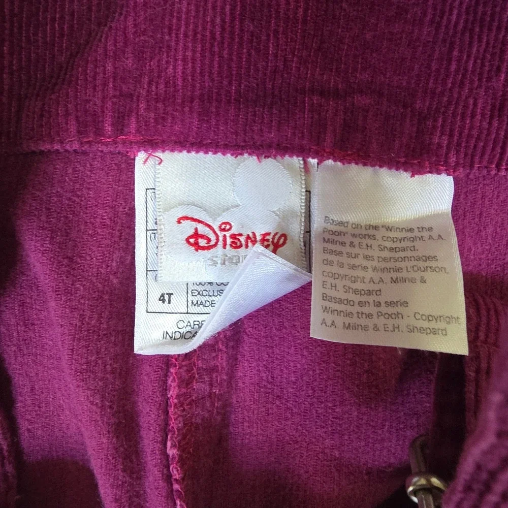 Disney‎ Store Winnie the Pooh Corduroy Overalls Magenta Purple Kids 4T Vintage